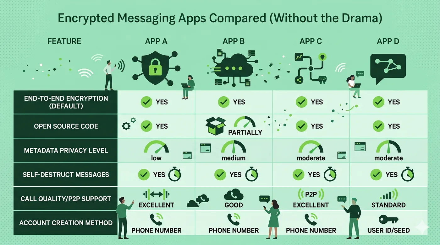 Encrypted Messaging Apps Compared (Without the Drama)